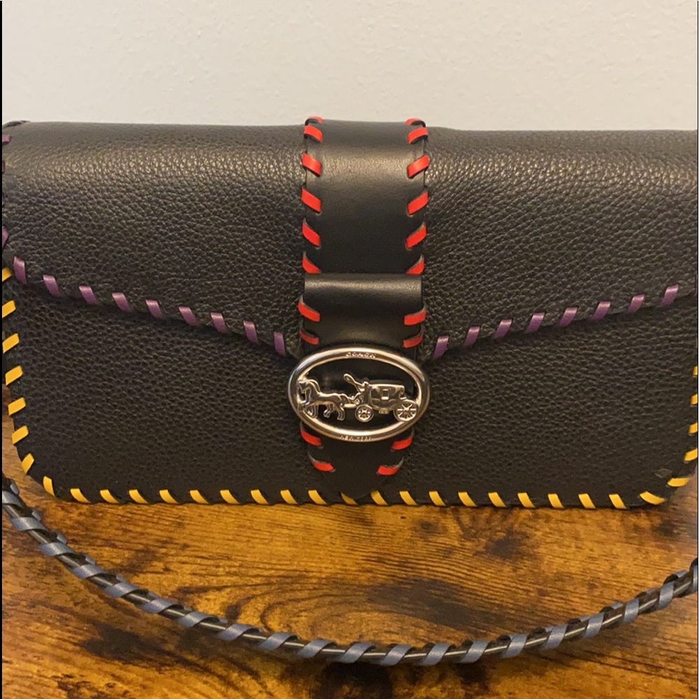 Rare georgette bag with Rainbow  whipped stitching all leather .
